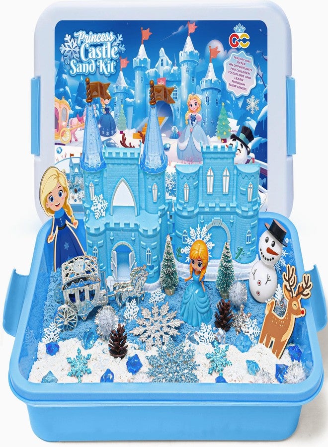 G.C Sensory Bin for Girl Kid Toy, Play Sand Art Kit with Sandbox/2lb Sand/Castle/Molds/Princess Figure, Winter Sensory Toy Christmas Birthday Gift for Girl Toddler Ages 3 4 5 6 7 8 - Image 2